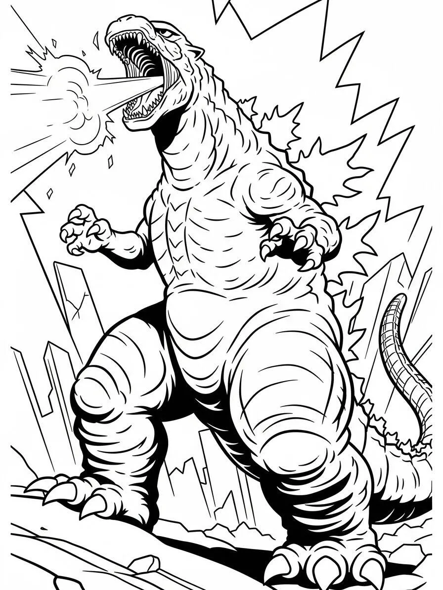 Desenho de Godzilla Lançando Fogo para Colorir