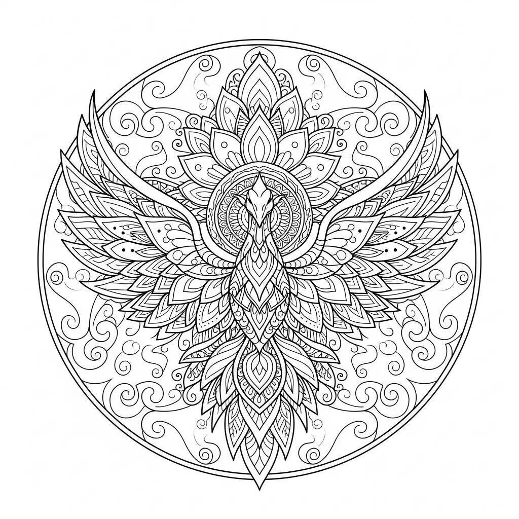 Desenho de Fénix Mandala para Colorir