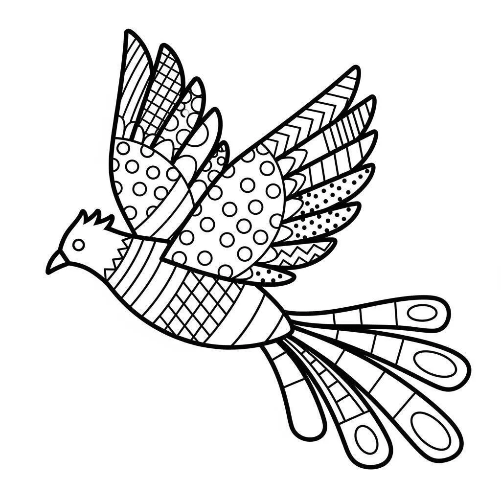 Desenho de Fénix com Padrões Geométricos para Colorir