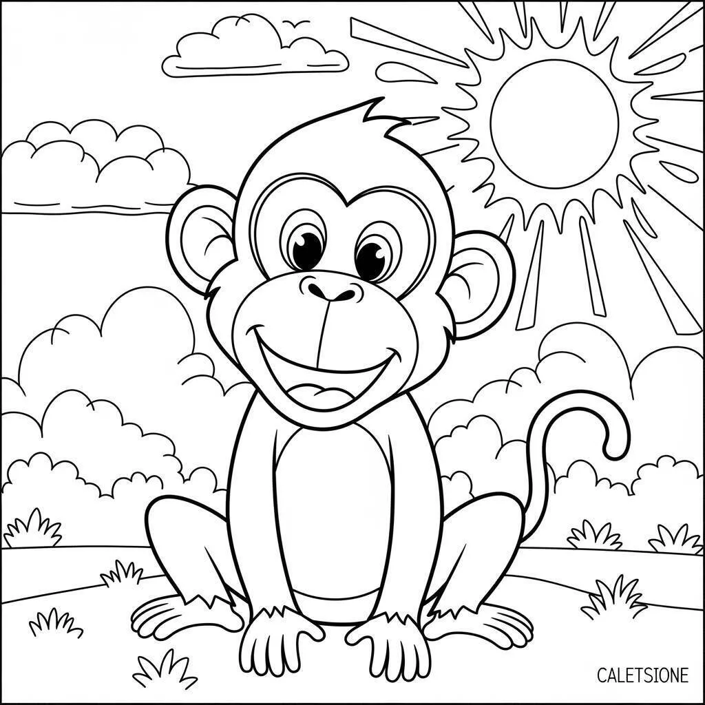 Desenho de Macaco Sorridente para Colorir