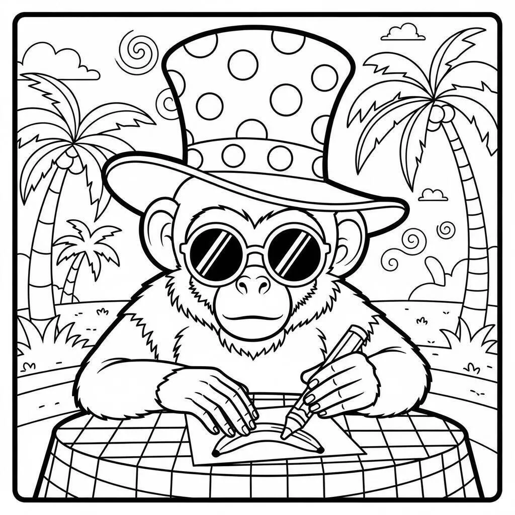 Desenho de Macaco Estiloso Usando Óculos para Colorir