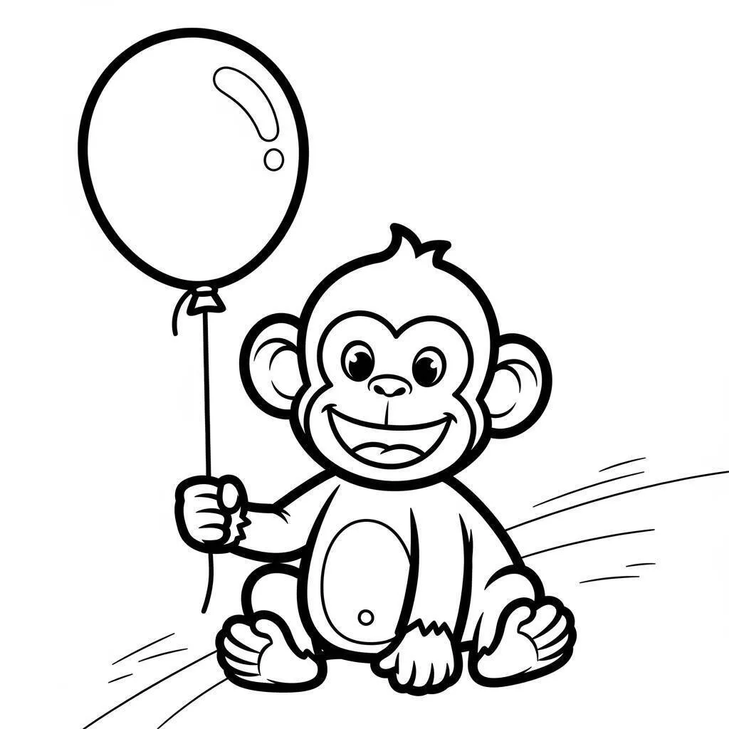 Desenho de Macaco Segurando Balão para Colorir