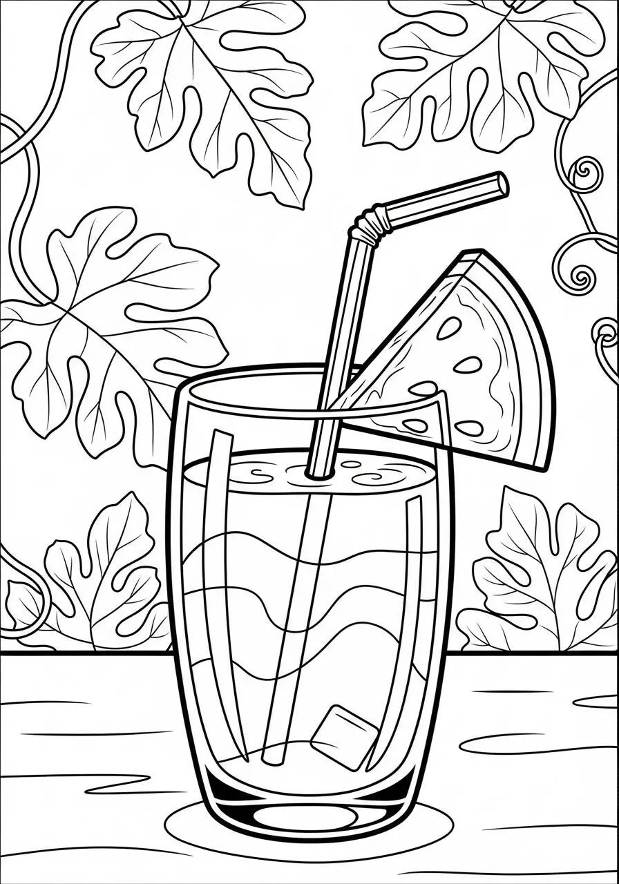 Refreshing Drink with Watermelon Coloring Page