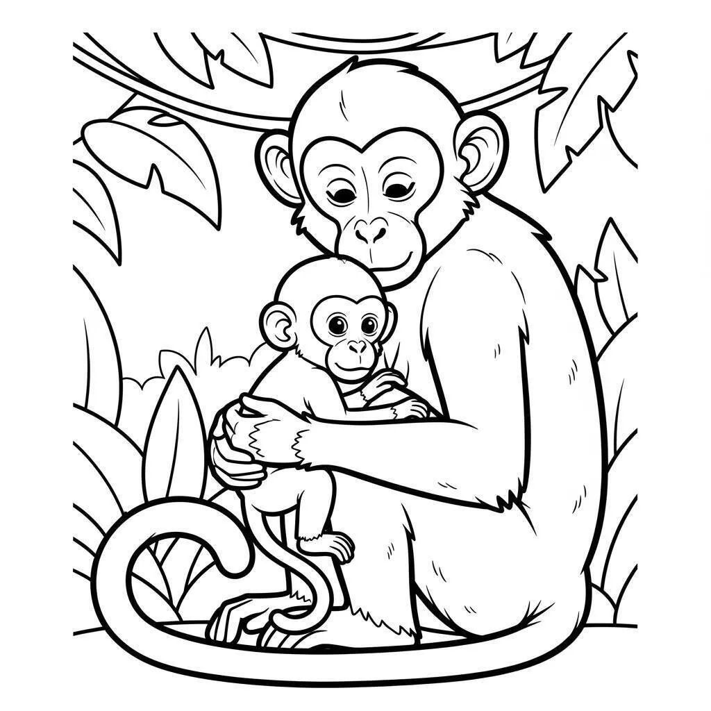 Desenho de Macaco com Filhote para Colorir