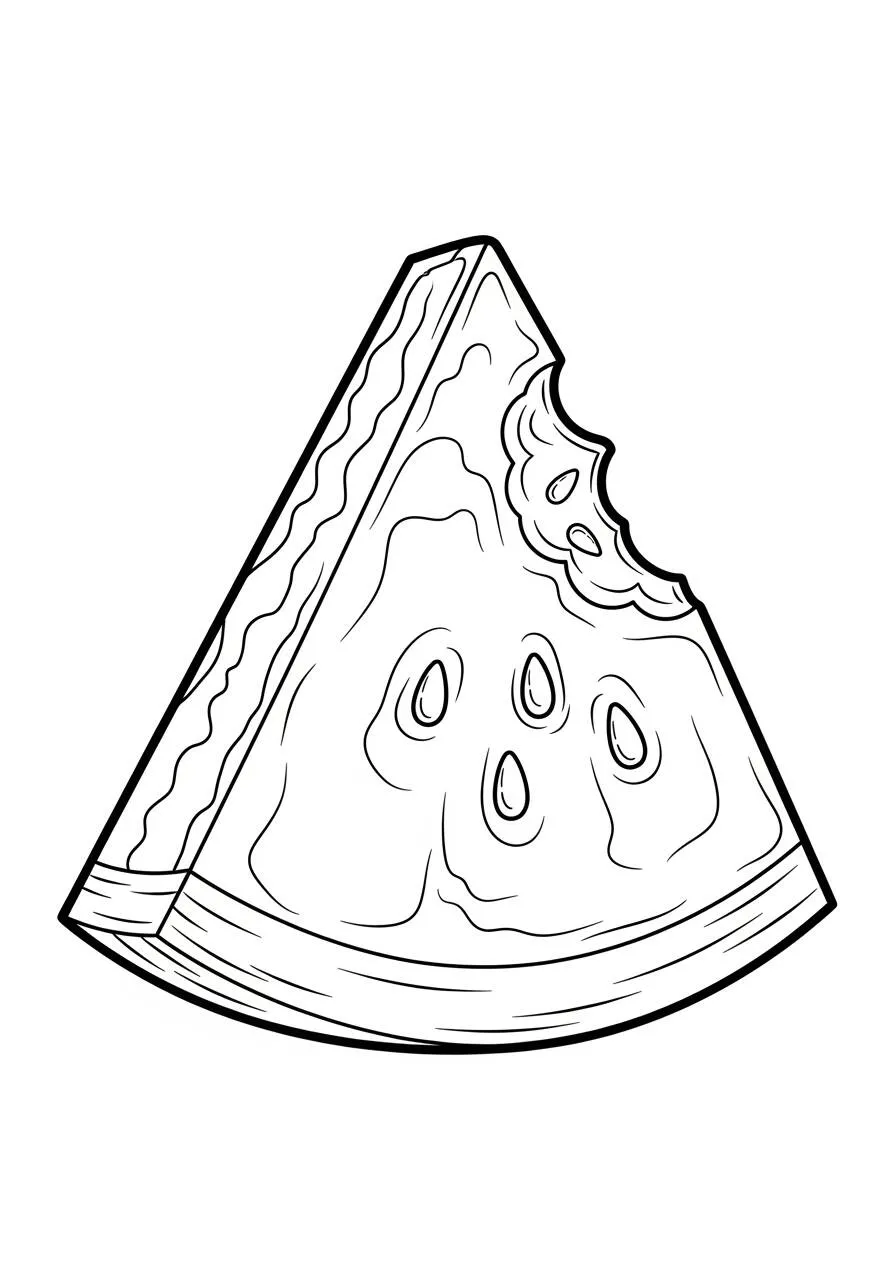 Watermelon Slice with Bite Coloring Page