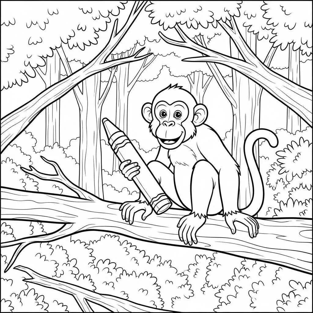 Desenho de Macaco Segurando Lápis para Colorir