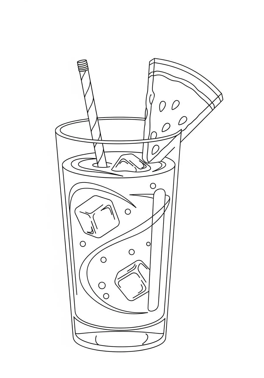 Refreshing Drink with Watermelon Slice Coloring Page