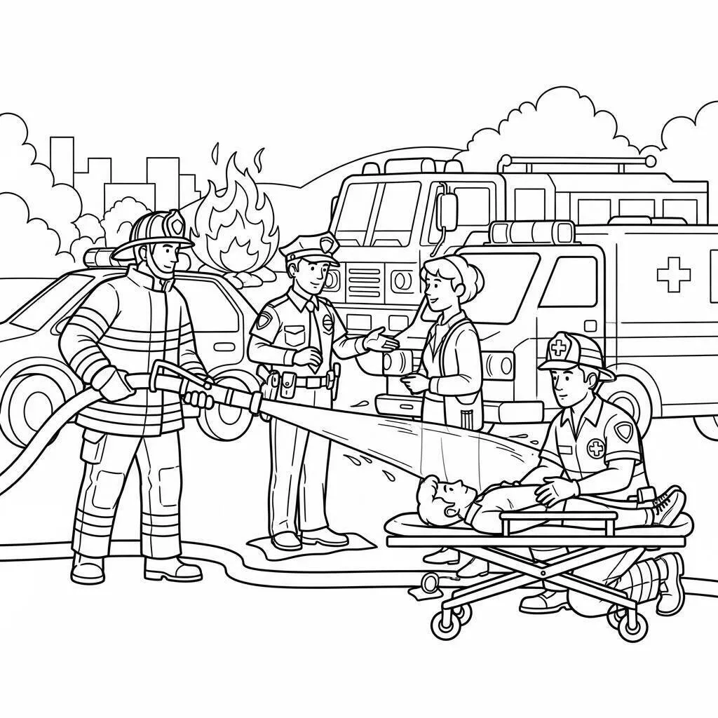 Firefighter Helping in Emergency Coloring Page