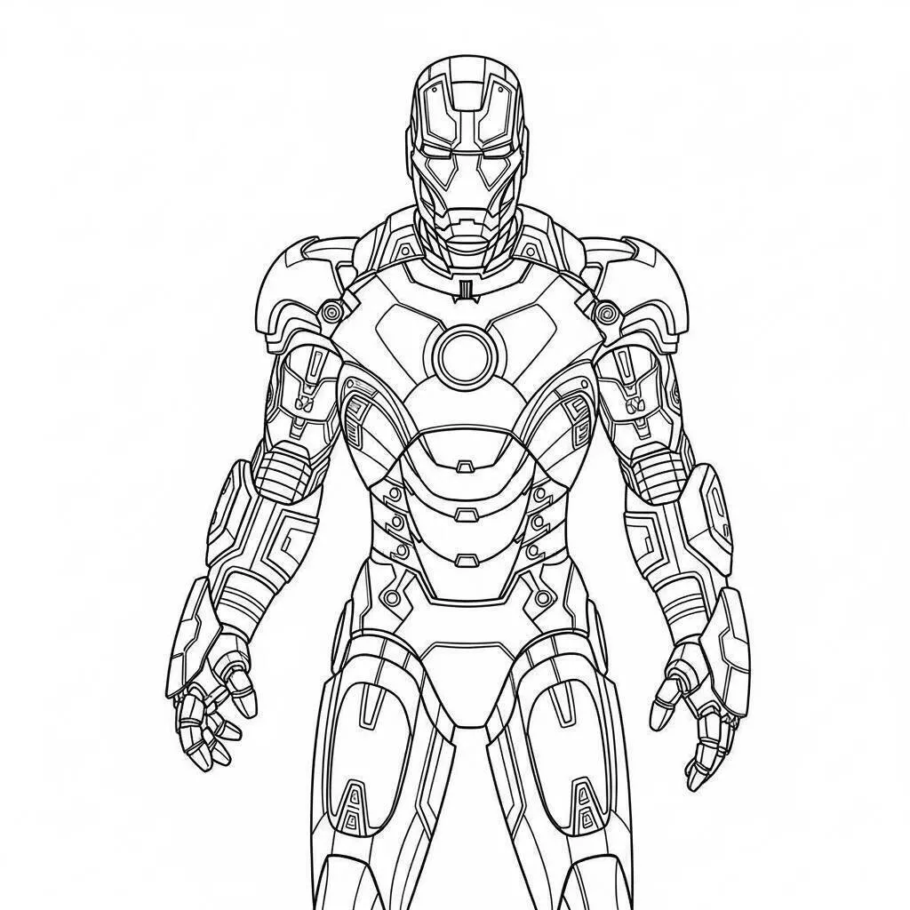 Desenho de Homem de Ferro em Posição de Combate para Colorir