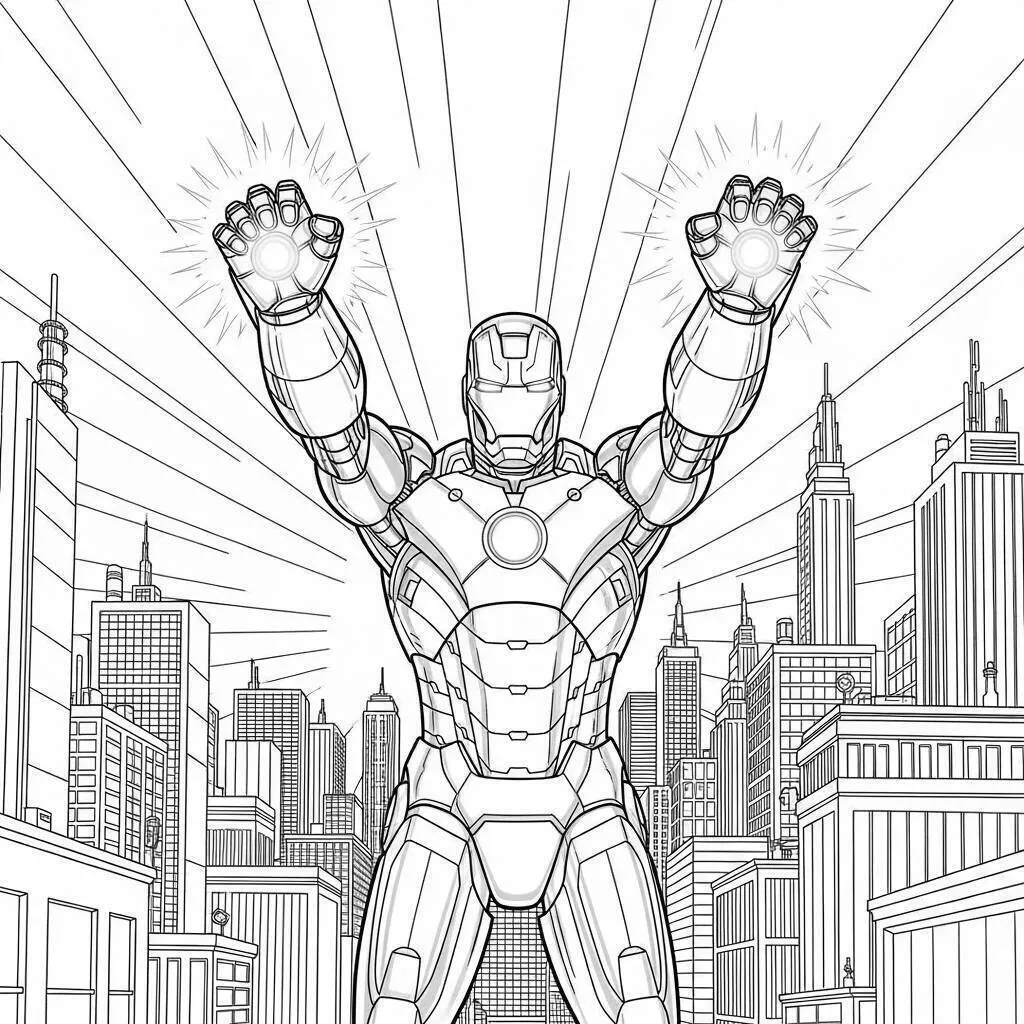 Desenho de Homem de Ferro Preparando para Disparar Raio para Colorir