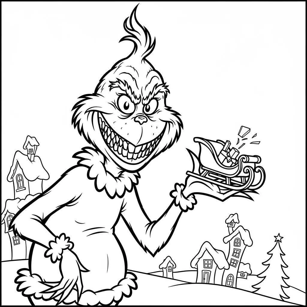 Grinch with Sled Coloring Page