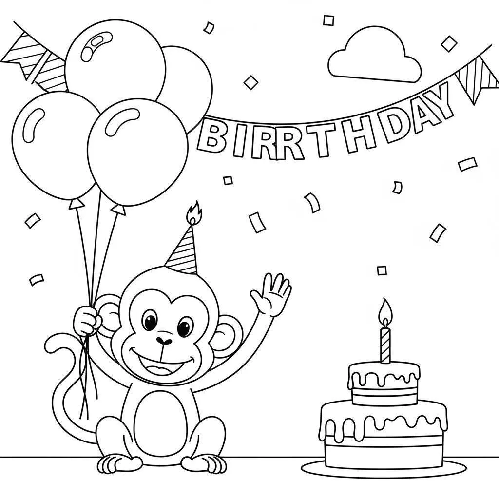 Desenho de Macaco Celebrando Aniversário para Colorir