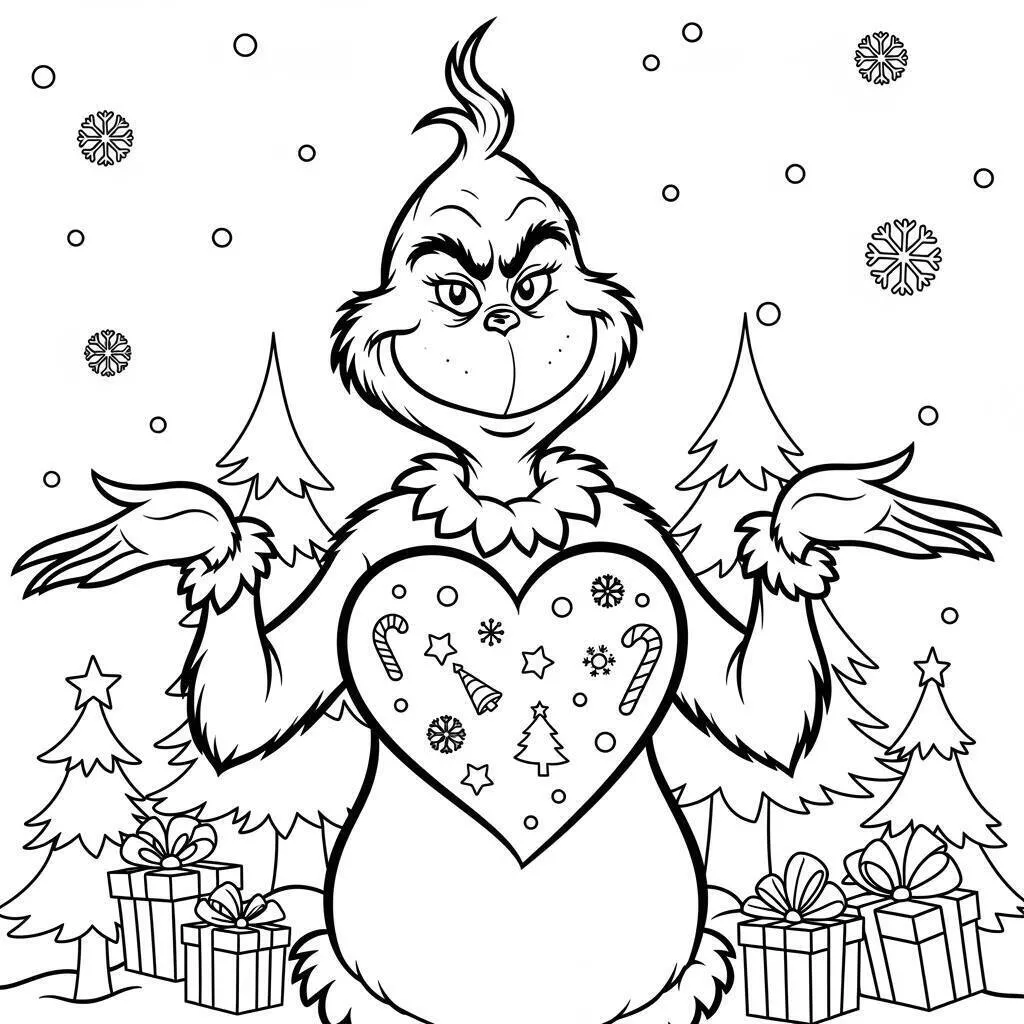 Grinch with Heart Coloring Page