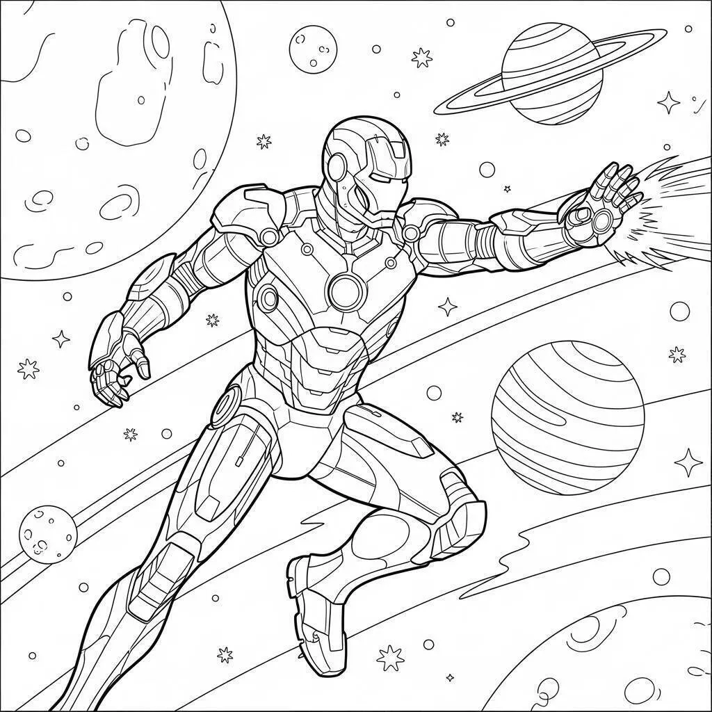 Desenho de Homem de Ferro no Espaço para Colorir