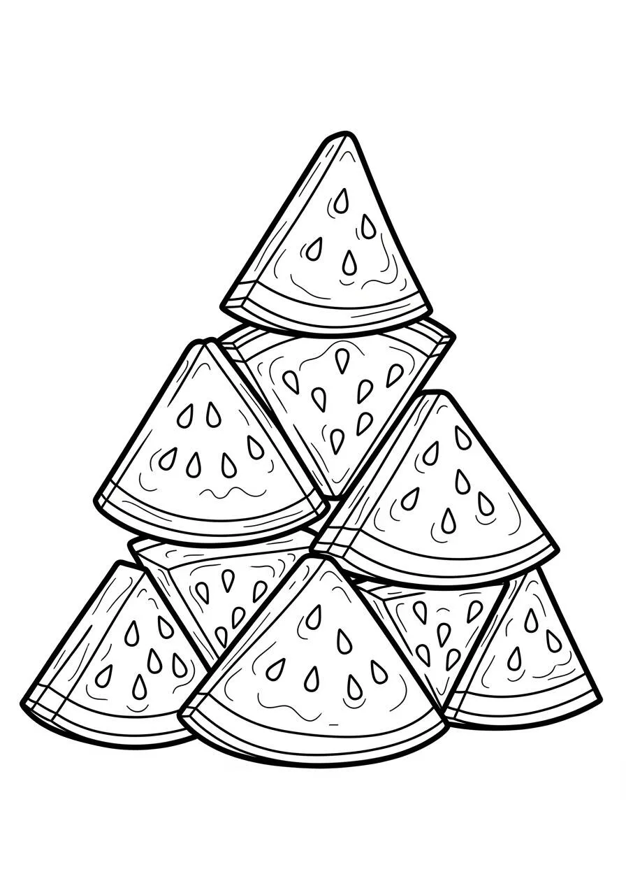 Desenho de Pirâmide de Fatias de Melancia para Colorir