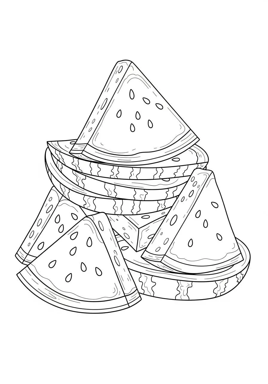 Desenho de Fatias de Melancia Empilhadas para Colorir