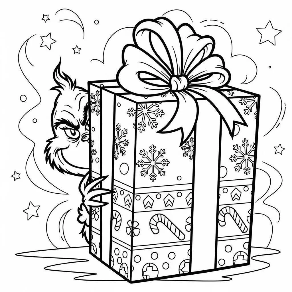 Grinch Hiding a Gift Coloring Page