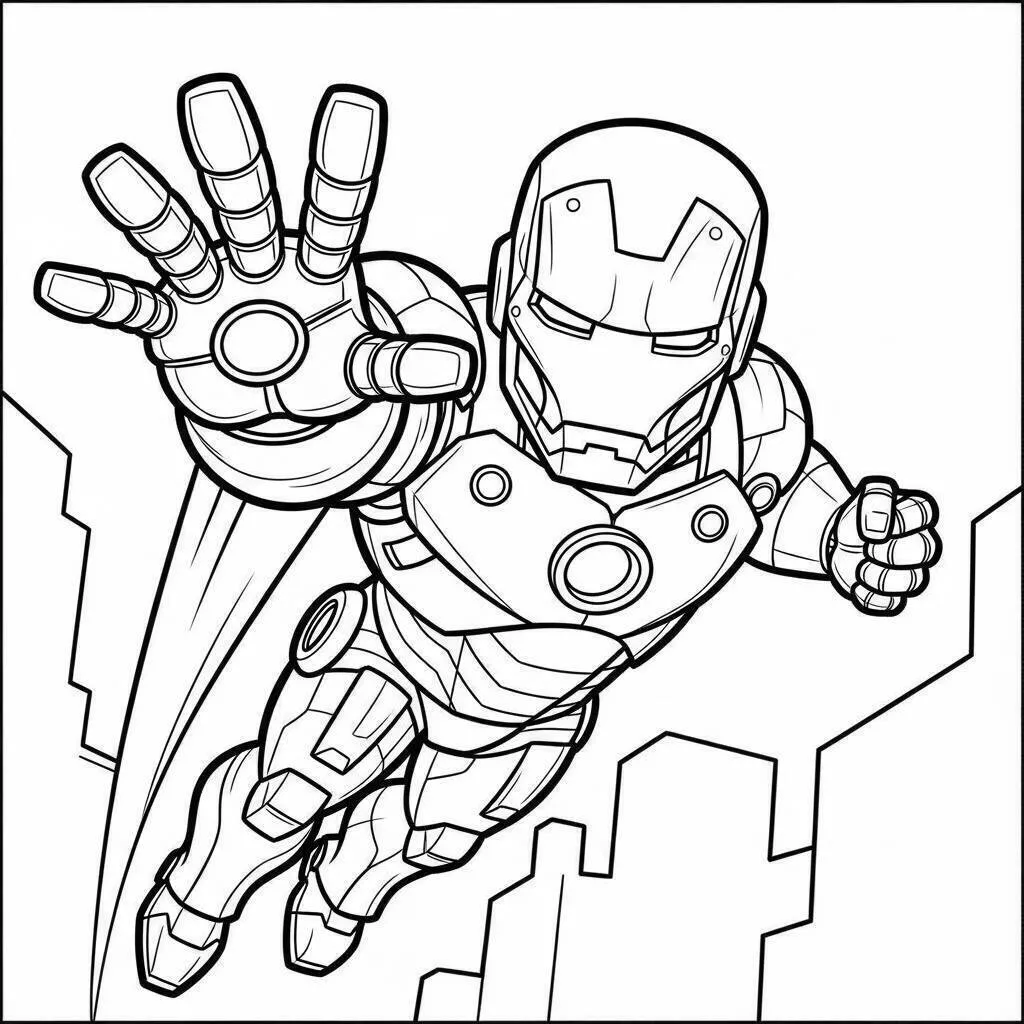 Desenho de Homem de Ferro Voando com Jatos para Colorir