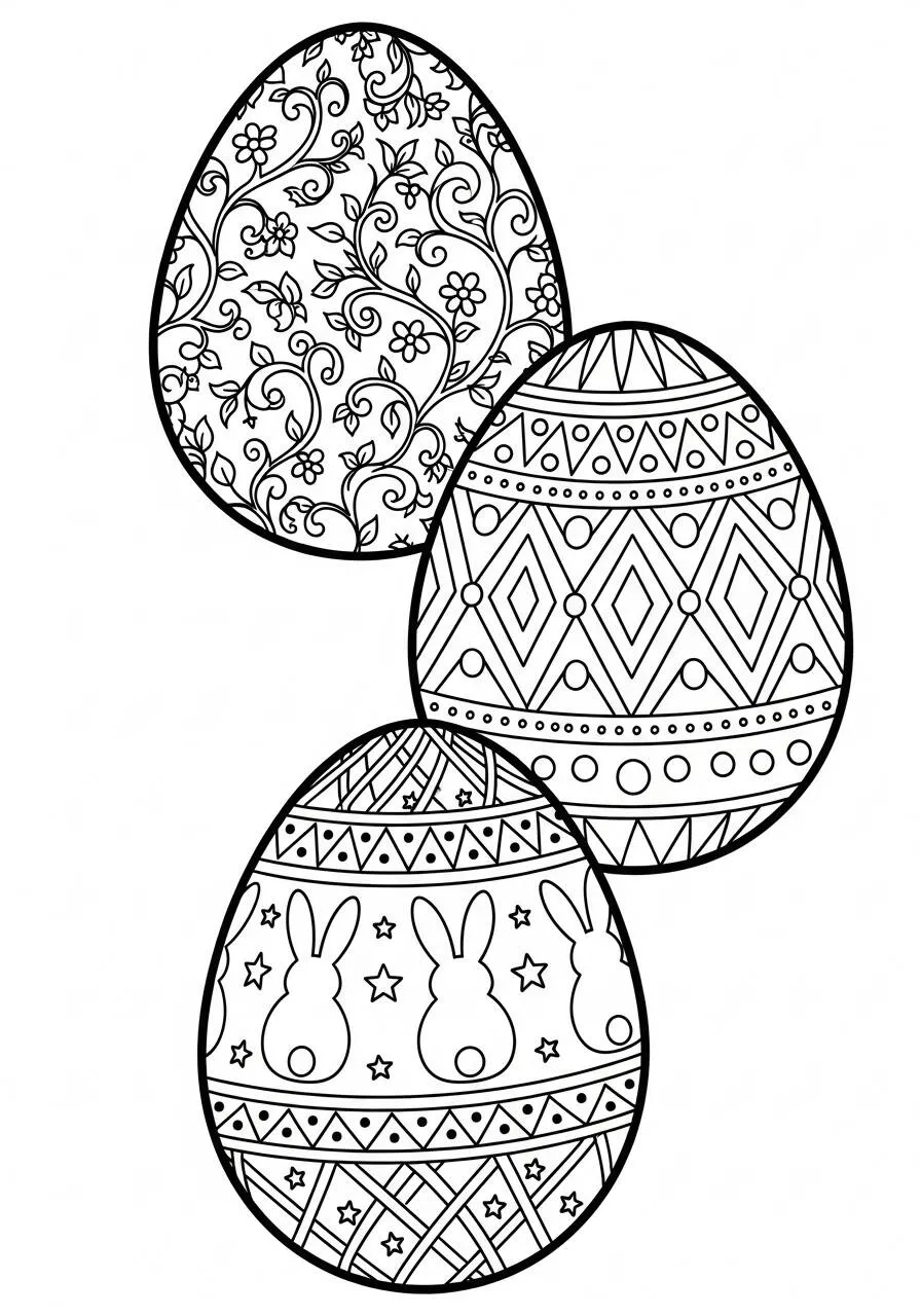Easter Drawing with Decorated Eggs to Color