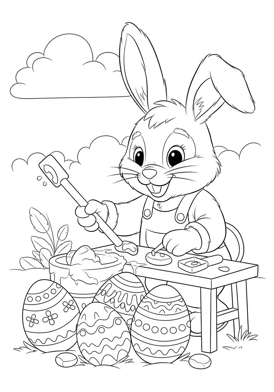 Easter Drawing with Bunny Painting Colorful Eggs to Color