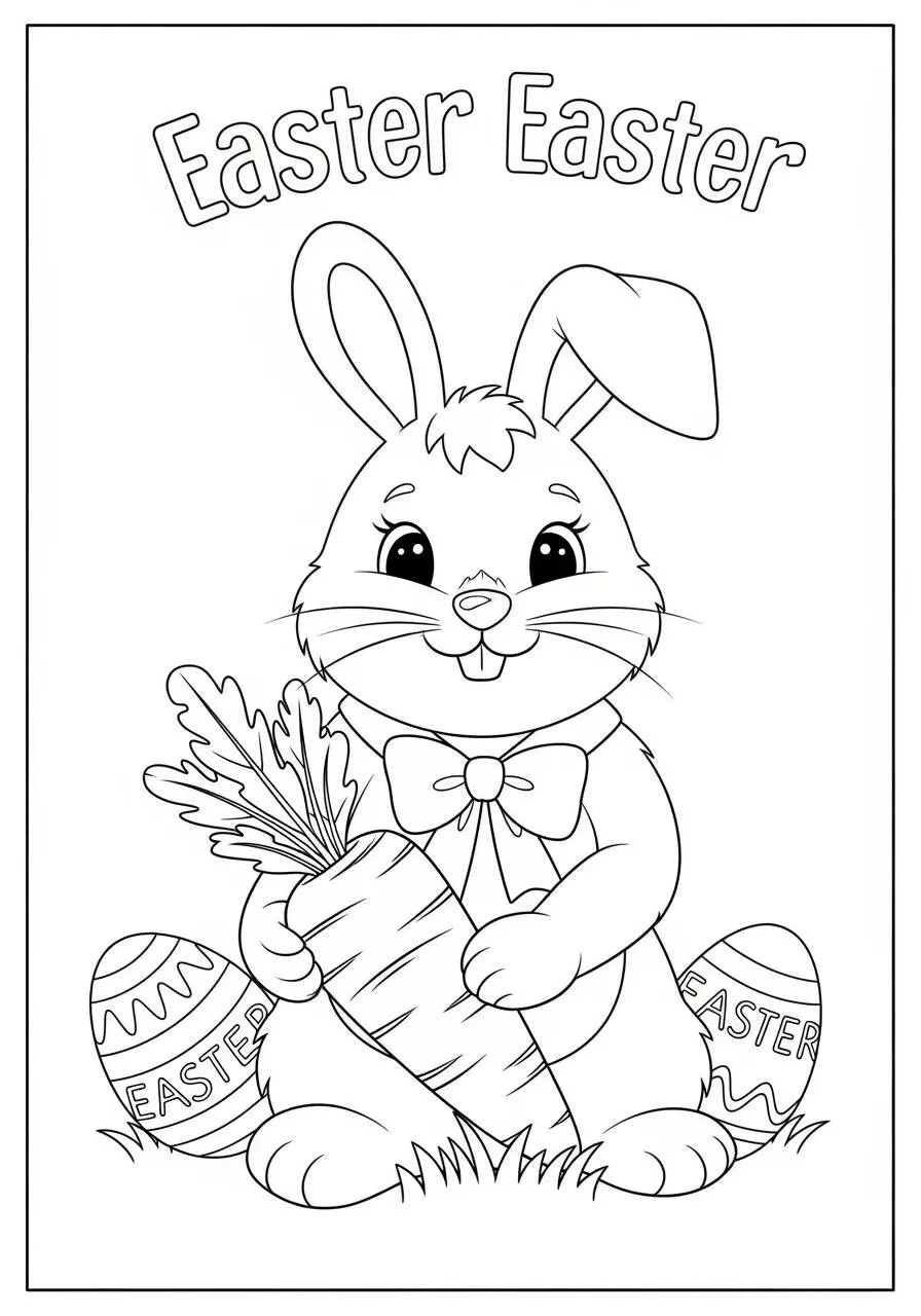 Desenho de Páscoa com Coelhinho e Cenoura para Colorir