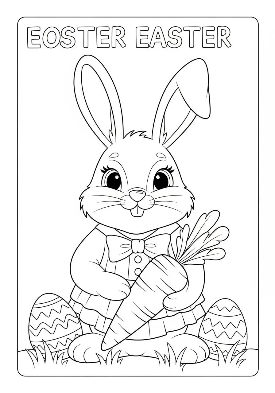 Desenho de Páscoa com Coelhinho e Cenoura para Colorir