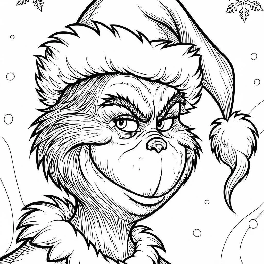 Desenho de Grinch com Gorro de Natal para Colorir