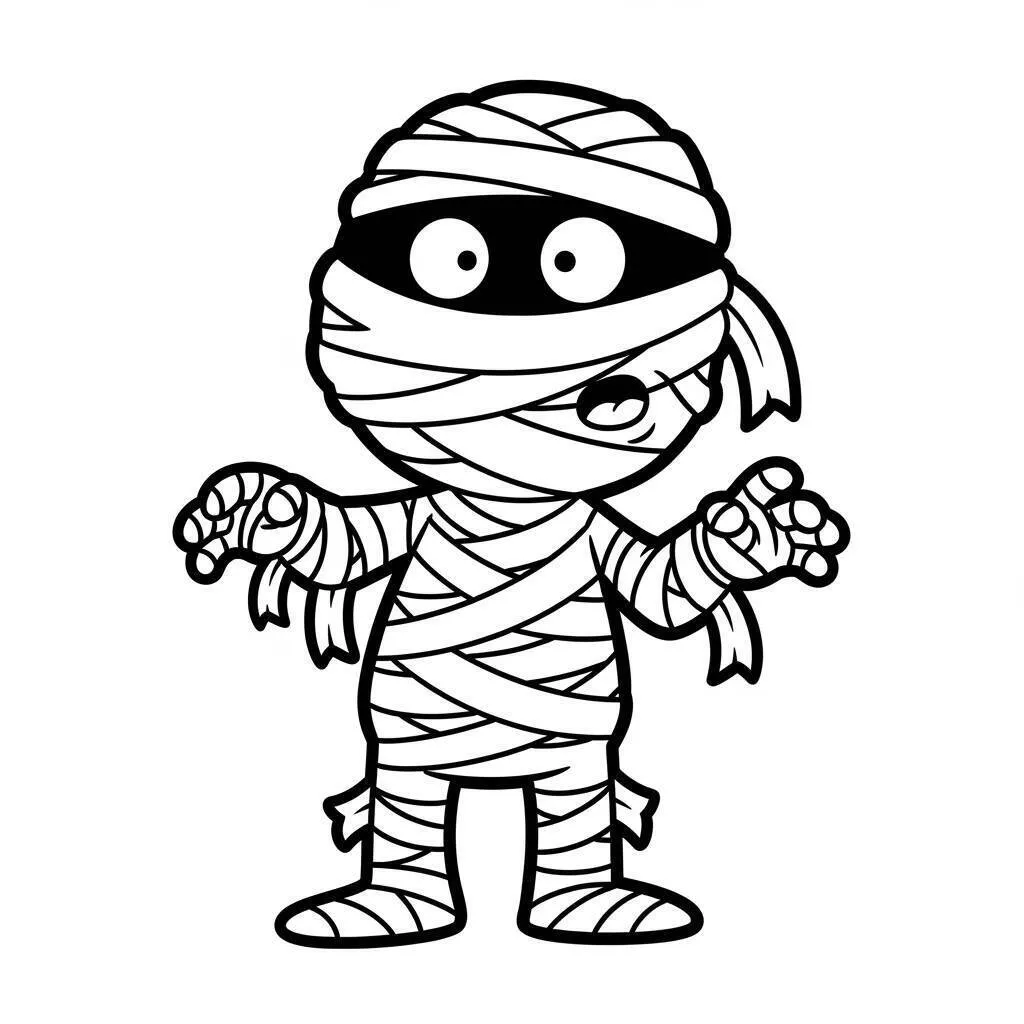 Dibujo de Víspera de Todos los Santos con Momia Divertida para Colorear
