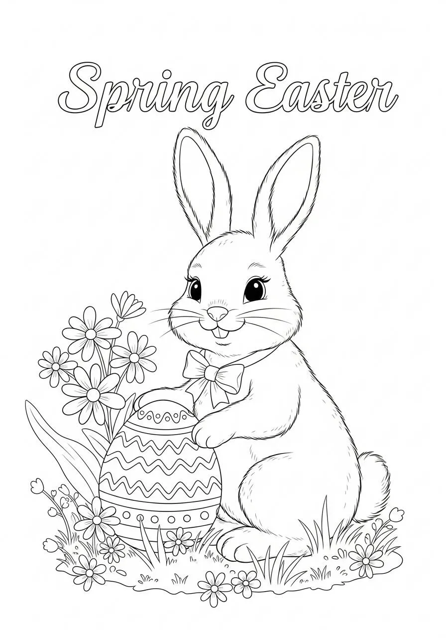 Desenho de Páscoa com Coelhinho e Ovo Decorado para Colorir