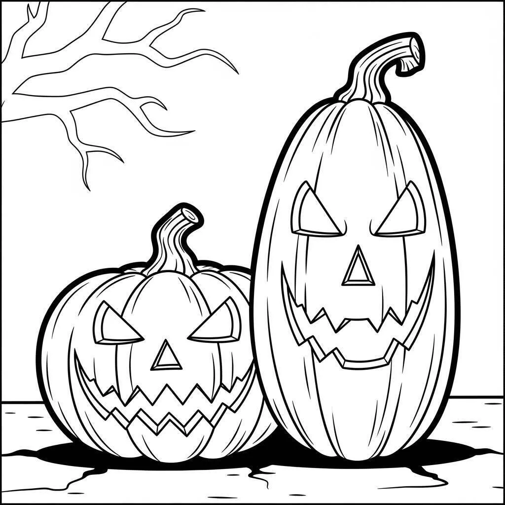 Página para colorear de Víspera de Todos los Santos con calabazas aterradoras