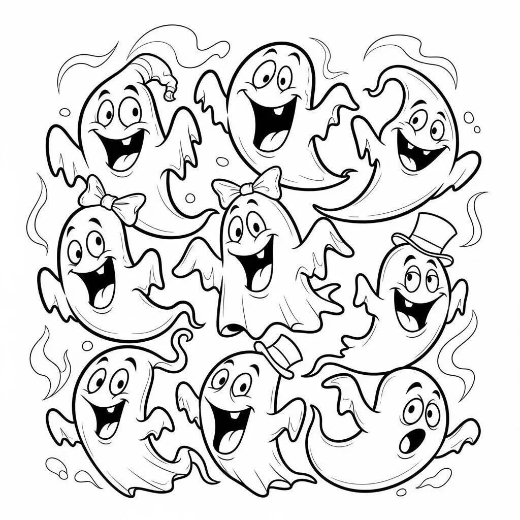 Dibujo de Víspera de Todos los Santos con divertidos fantasmas para colorear