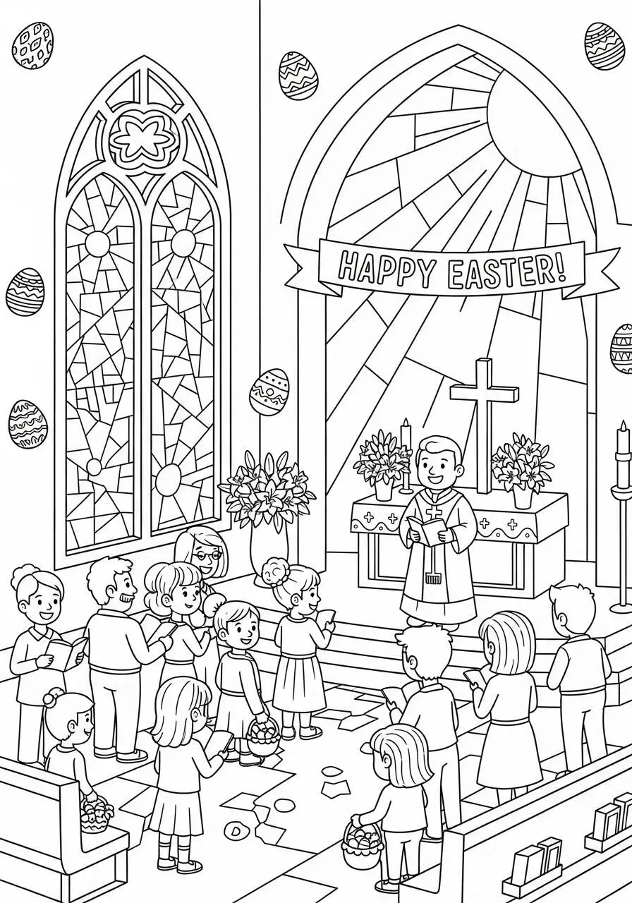 Easter Coloring Page in the Church