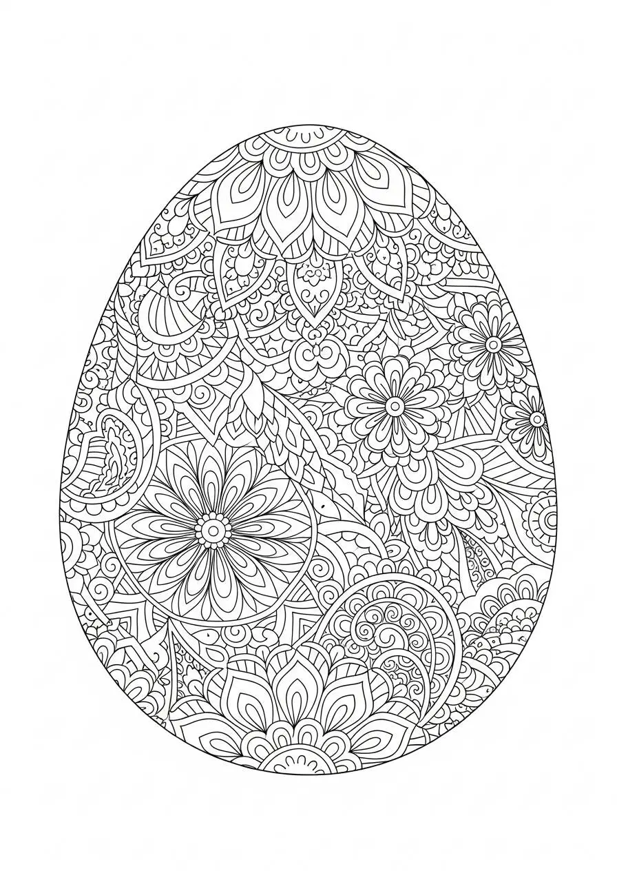 Easter Drawing with Mandala Decorated Egg to Color
