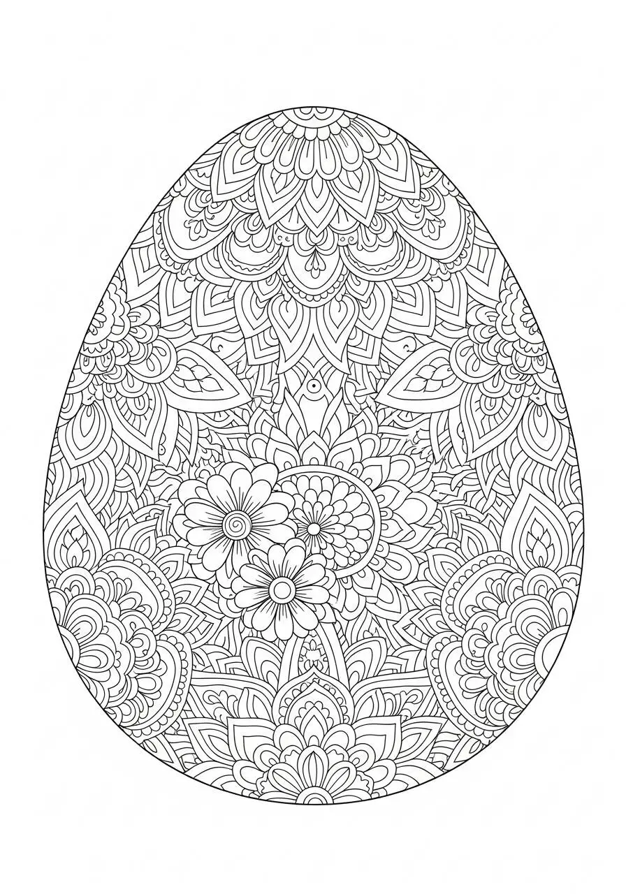 Easter Coloring Page with Floral Decorative Egg