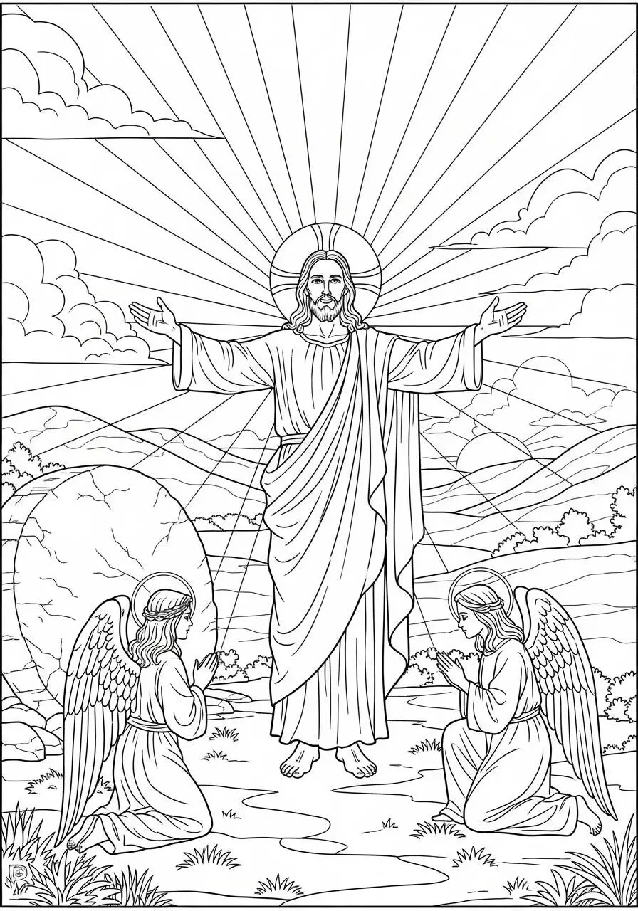 Easter Coloring Page with Resurrected Jesus