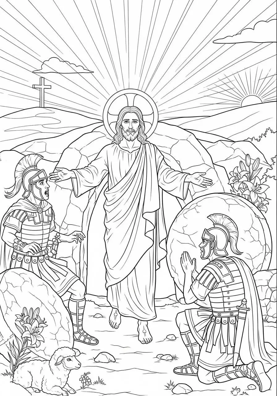 Easter Coloring Page with Resurrection of Jesus