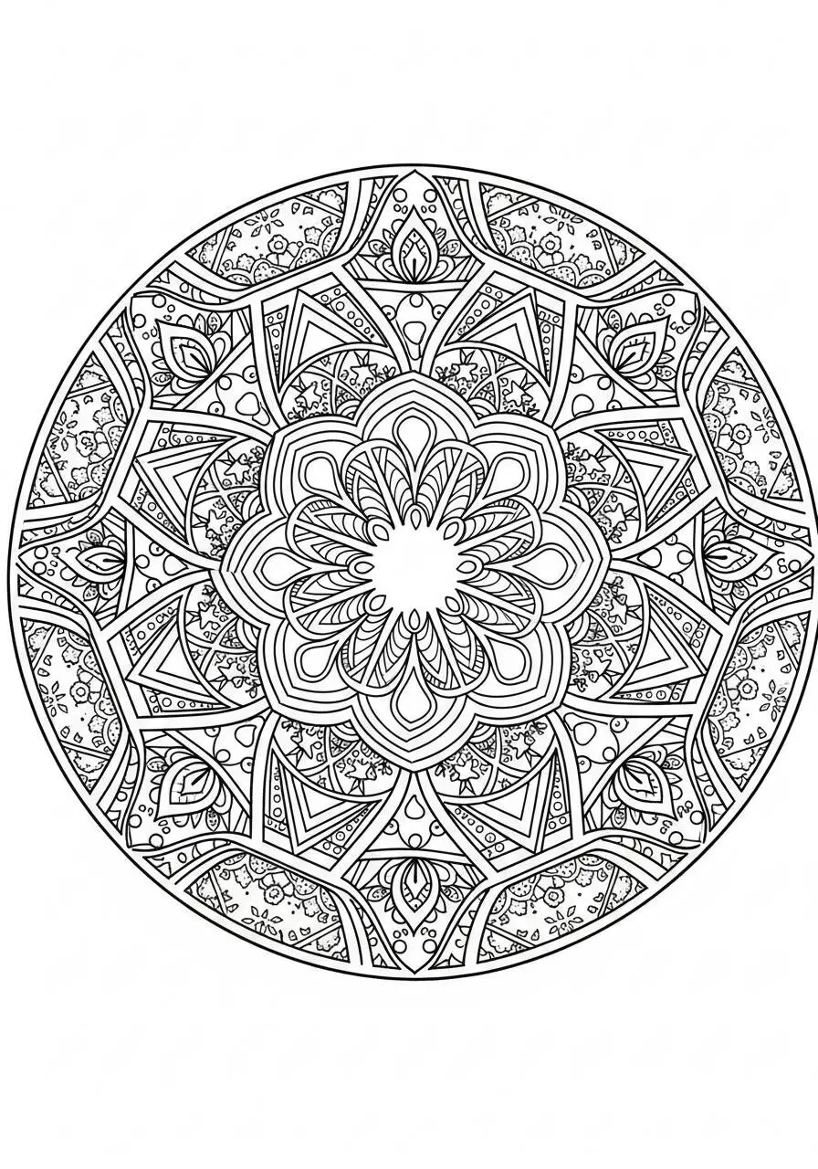 Desenho de Mandala Floral Complexa para Colorir