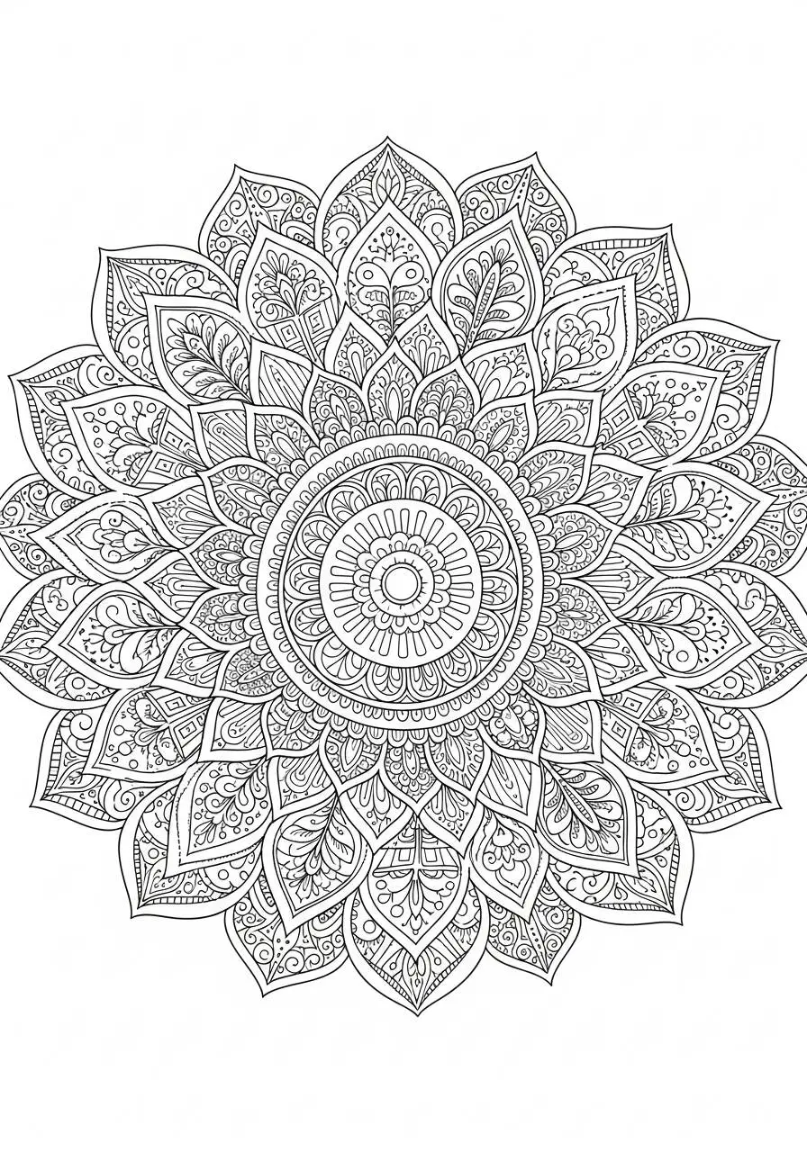 Complex Floral Mandala Coloring Page