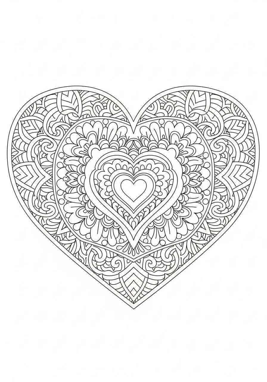 Mandala with Heart in the Center Coloring Page