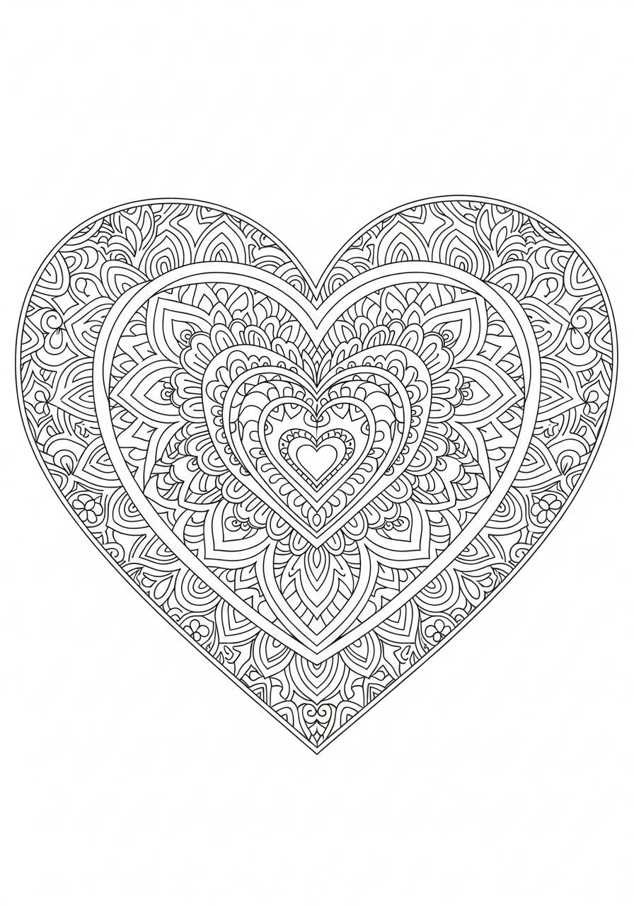 Mandala with Heart in the Center Coloring Page