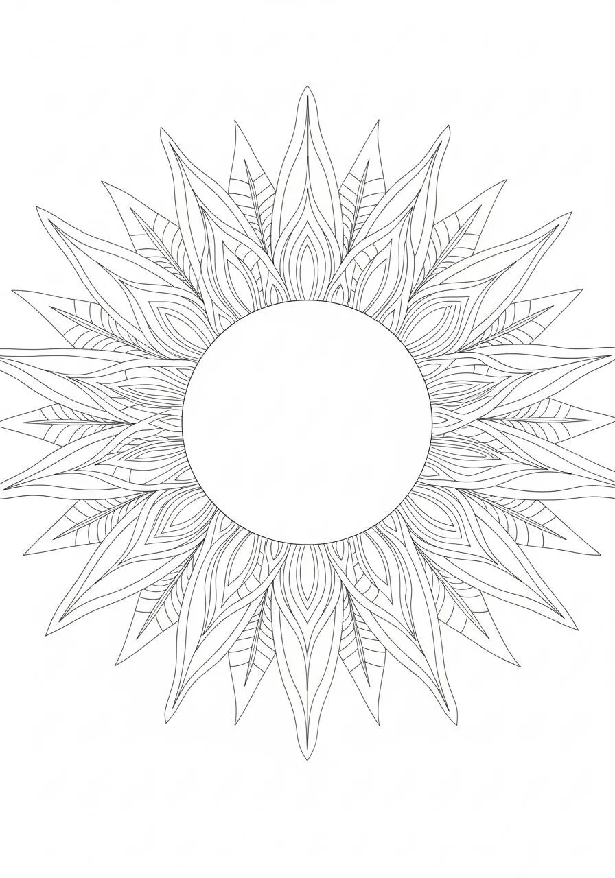 Mandala Drawing with Leaf Pattern to Color