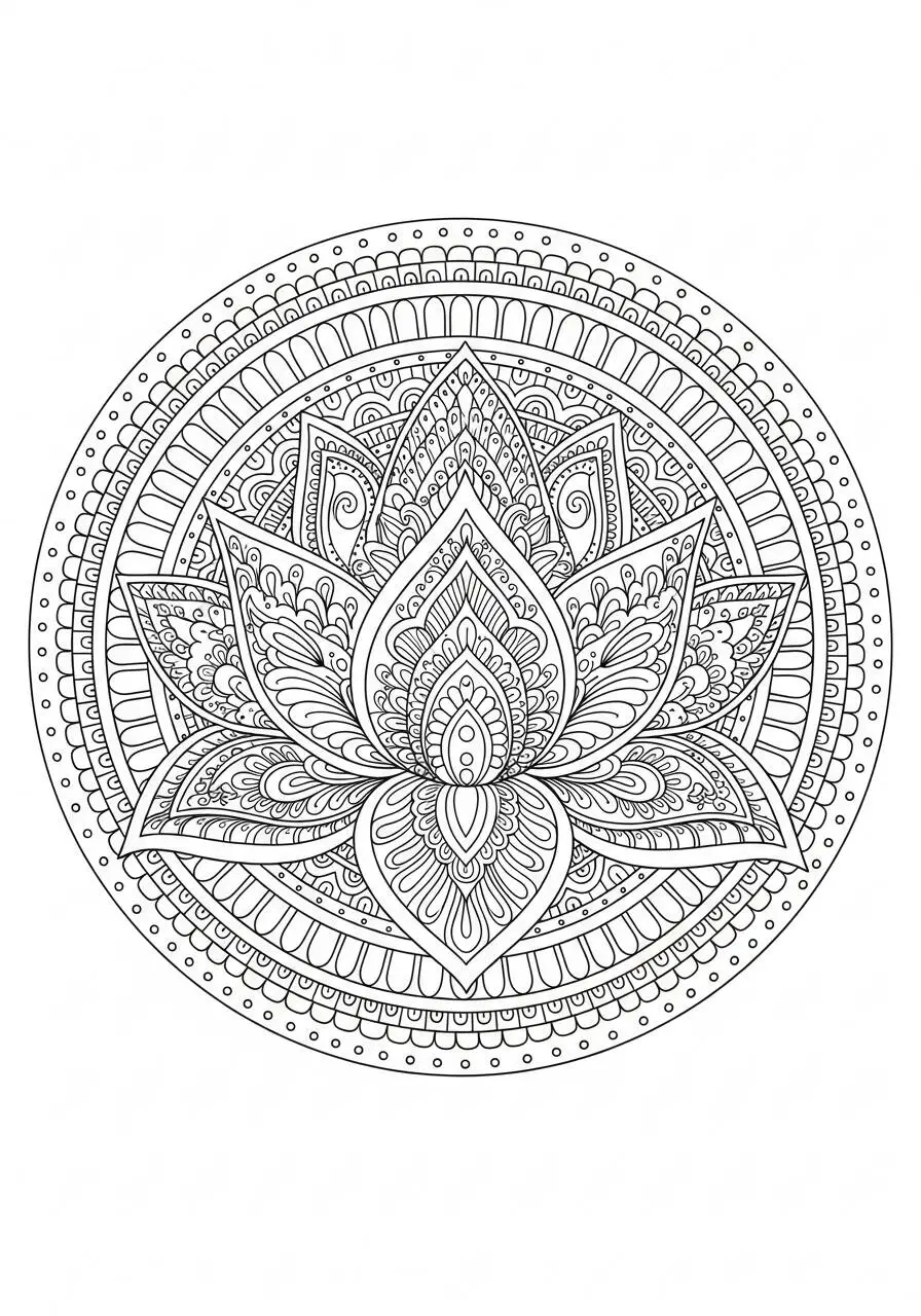 Mandala with Lotus Flower Coloring Page