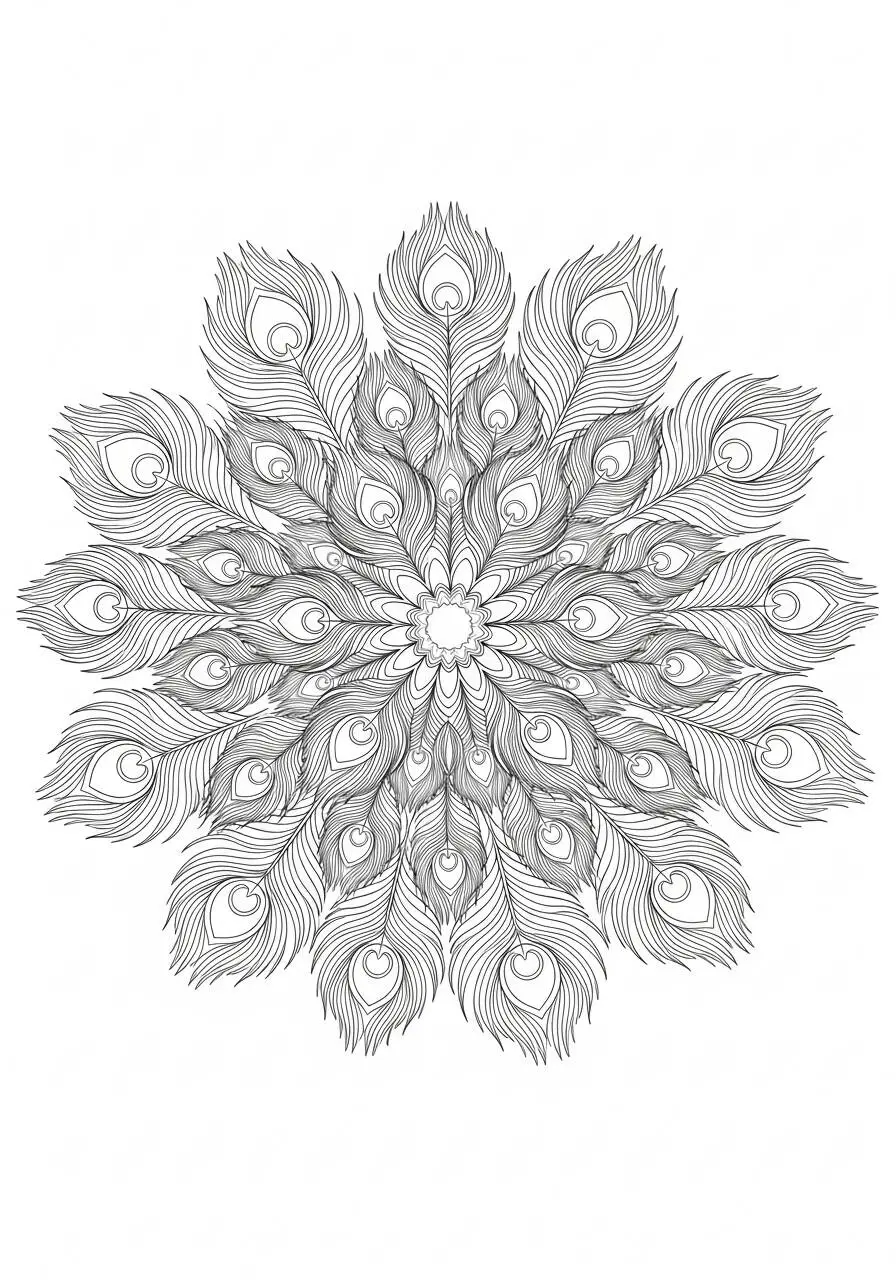 Mandala with Feather Pattern Coloring Page