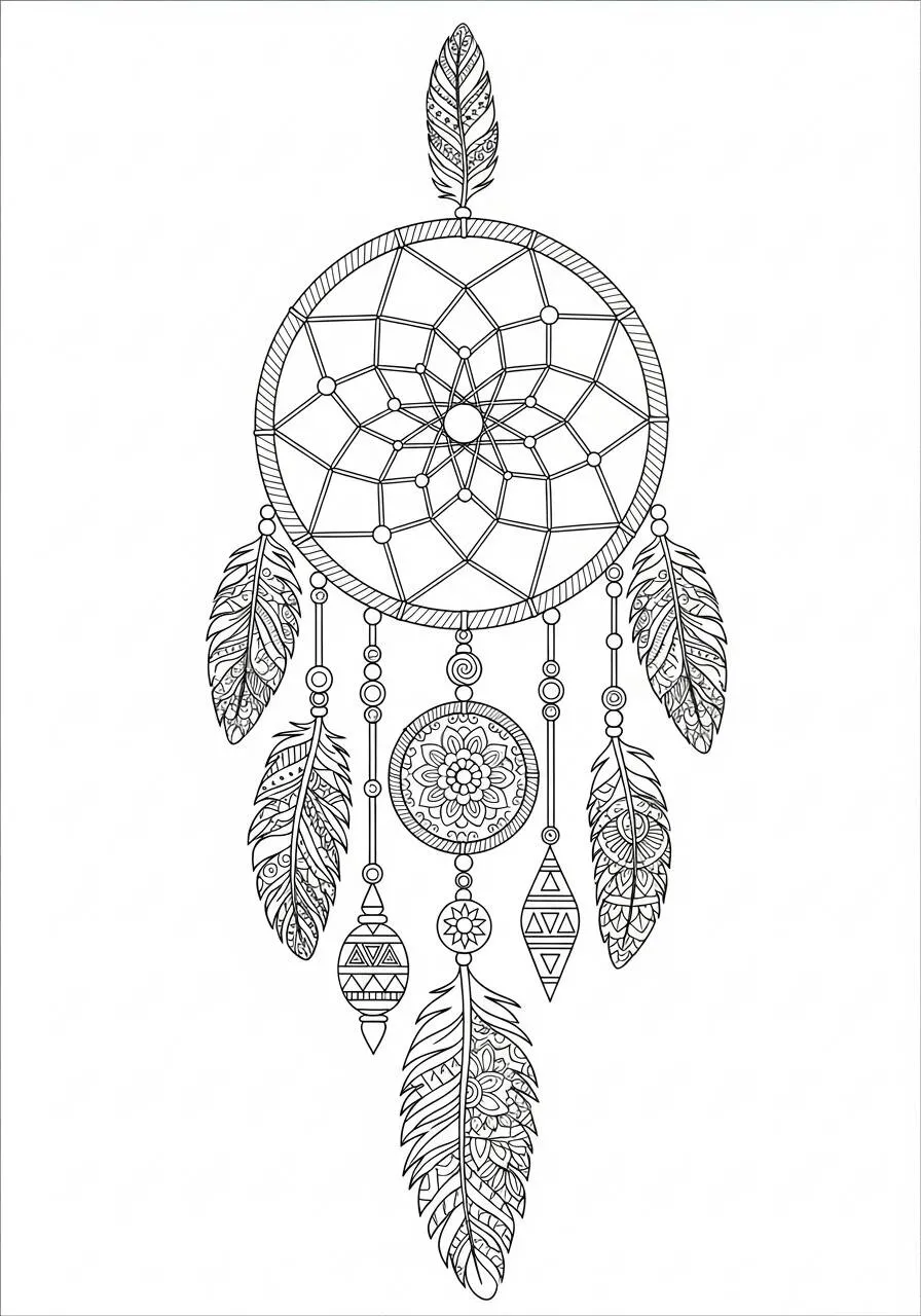 Mandala with Feathers Coloring Page