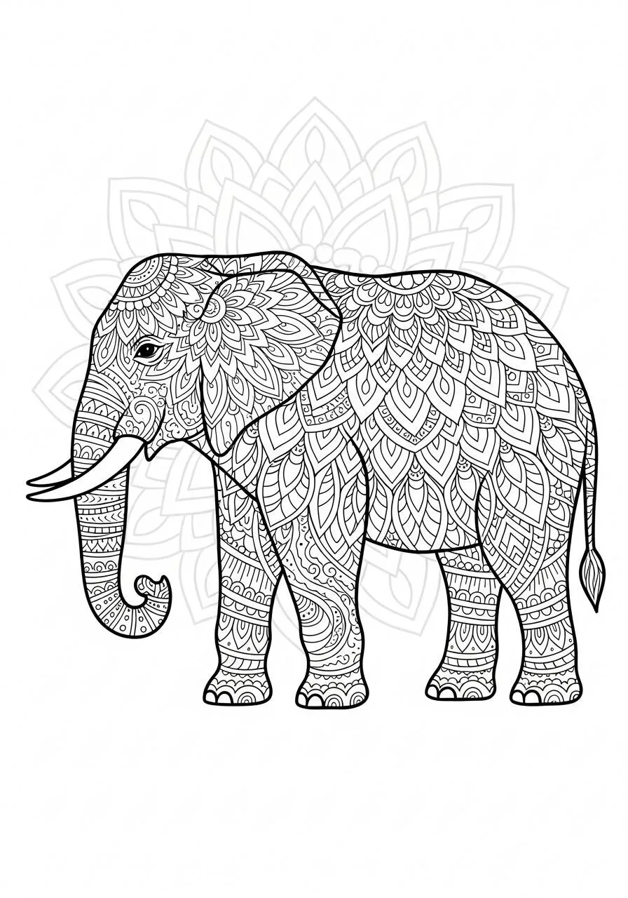 Desenho de Mandala de Elefante para Colorir