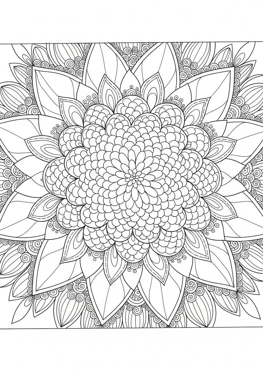 Complex Floral Mandala Coloring Page