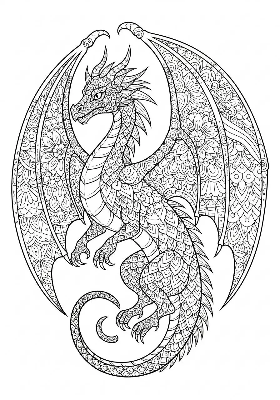 Intricate Dragon Mandala Coloring Page