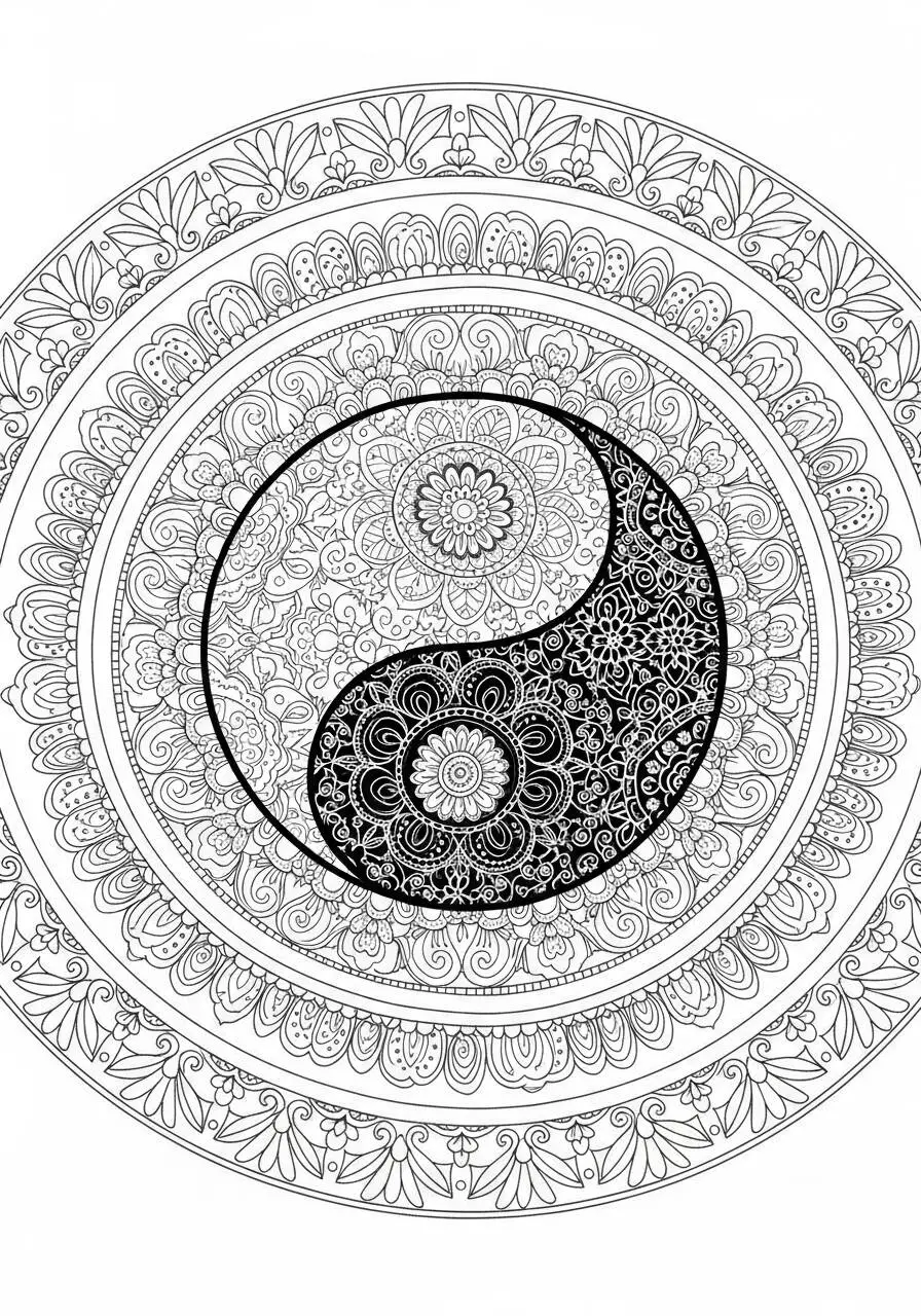 Yin Yang Mandala Coloring Page