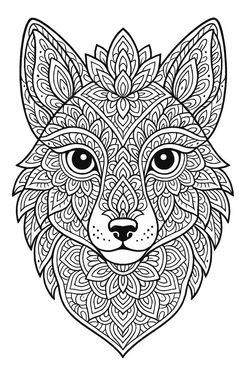 Wolf Mandala Coloring Page