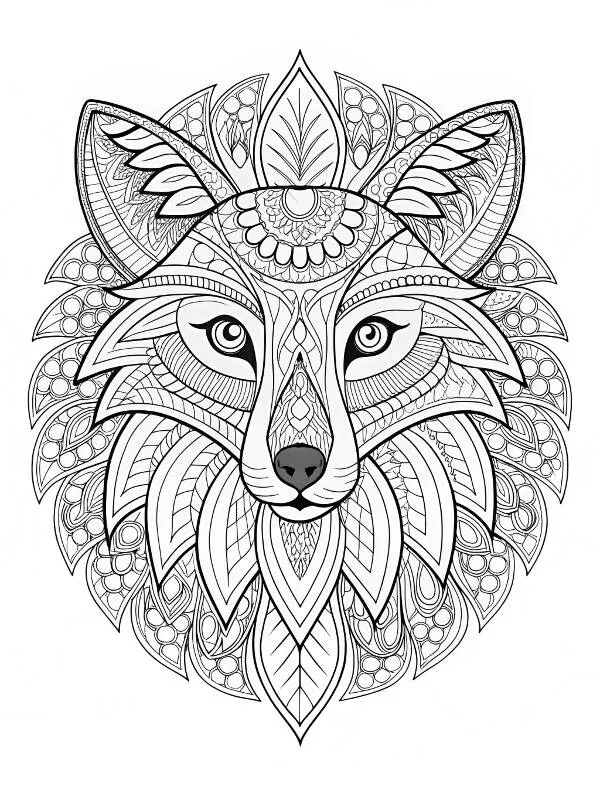 Wolf Mandala Coloring Page